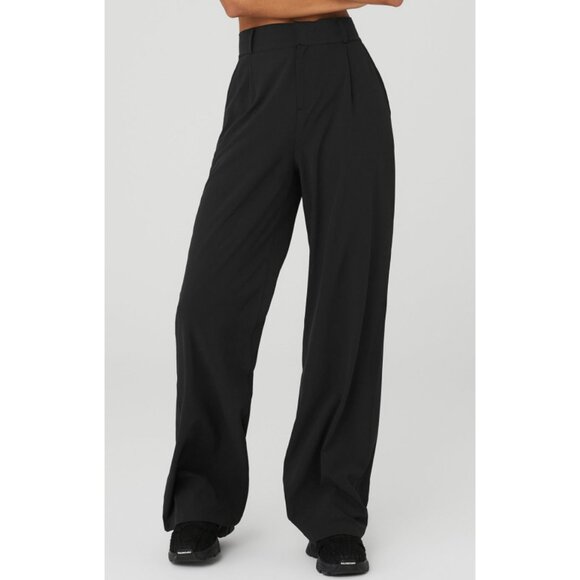 Alo High-Waist Dreamscape Trousers Black Wide Leg Hi-Rise Waisted Palazzo Pants - Picture 4 of 11